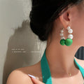 Green Bead and Pearl Hoop Earrings Fashion Jewelry Accessories view 1