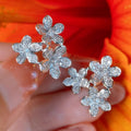 Silver Tone Triple Flower Pavé Cluster Stud Earrings view 1