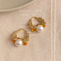 Gold Wavy Flower Open Hoop Earrings Pearl Accent Pair view 1