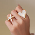 White Shell Heart Starfish Rings Earrings Charms Gold Steel view 3