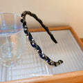 Black Braided Fabric Headband With Pearl Like And Clear Beads view 3