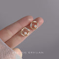 Gold Square Frame Pearl Mother of Pearl Stud Earrings view 1