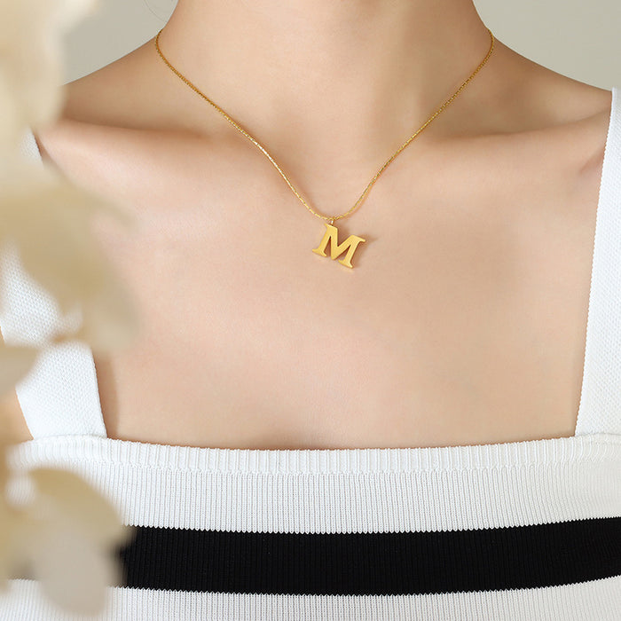 Letter M Pendant Necklace Fine Square Link Chain Gold Or Steel
