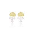 Gold Textured Cloud Stud Earrings with Pearl Raindrop Drops view 5