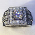 Silver Tone Square Halo Center Stone Pave Band Finger Ring view 2