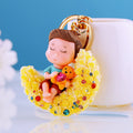 Rose Moon Boy and Girl Couple Keychain Pair with Gold Tone Rings view 2