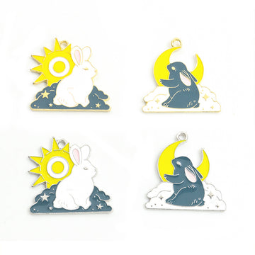 Sun and Moon Rabbit Enamel Alloy Charm Pendants for Jewelry Making