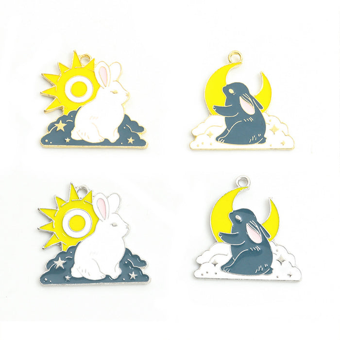 Sun and Moon Rabbit Enamel Alloy Charm Pendants for Jewelry Making