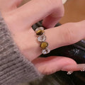 Brown Crystal Oval Open Band Ring Decorative Jewelry Design view 2