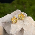 Gold-Tone Brushed Five-Petal Flower Clear Stone Studs view 3