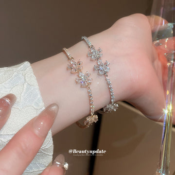 Crystal Flower Chain Bracelets in Gold and Silver Tone