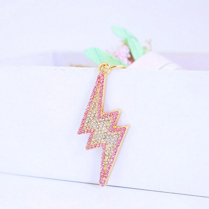 Rhinestone Love Lightning Bolt Metal Keychain for Bags and Keys