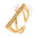 Gold Open Cross Bar Ring Imitation Pearl and Crystal Pavé view 5