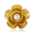 Grooved Petal Flower Brooch With Pearl Center in Gold or Silver view 5