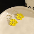 Ten Color Layered Five Petal Flower Gold Tone Hoop Earrings view 8