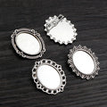 Three Ornate Silver Tone Oval Brooch Cabochon Setting Designs view 1