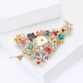 Colorful Floral Christmas Tree Brooch with Bird Topper view 3