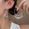 Silver Tone Large Hoop Disc Fringe Statement Earrings view 1