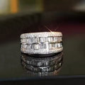 Double-Row Baguette And Round Clear Stone Wide Ring Silver Tone view 3