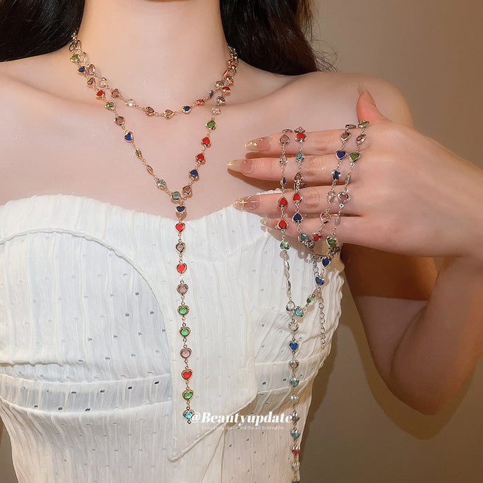 Multicolor Heart Double Layer Y Necklaces in Four Styles