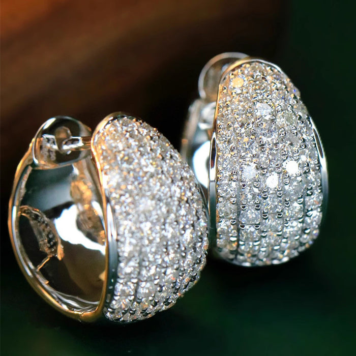 Pave Dome Small Huggie Hoop Earrings In Gold And Silver Tones