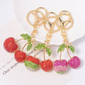 Double Cherry Rhinestone Keychain Green Leaves Three Colors view 1