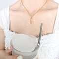Gold Tone Three Stone Vertical Baguette Pendant Necklace view 4