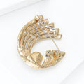 Pearl Crescent Crystal Fan Brooch Gold and Silver Tone view 4