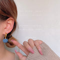 Gold-Tone C Hoop Navy Houndstooth Fabric Ball Drop Earrings view 2