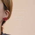 Burgundy Red Sculpted Rose Flower Stud Earrings For Women view 2