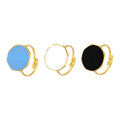 Octagonal Enamel Disc Open Ring in Black Blue and White view 5