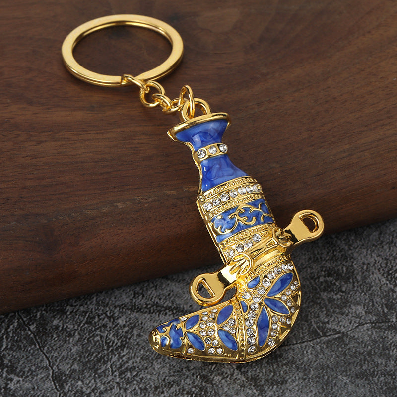 Colorful Enamel Dagger Rhinestone Keychain, Metal Knife Charm Pendant