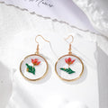 Gold Round Resin Pressed Flower Drop Earrings 3 Styles view 2