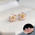 Gold-Tone Mini Pink Zircon Five Petal Flower Stud Earrings view 4