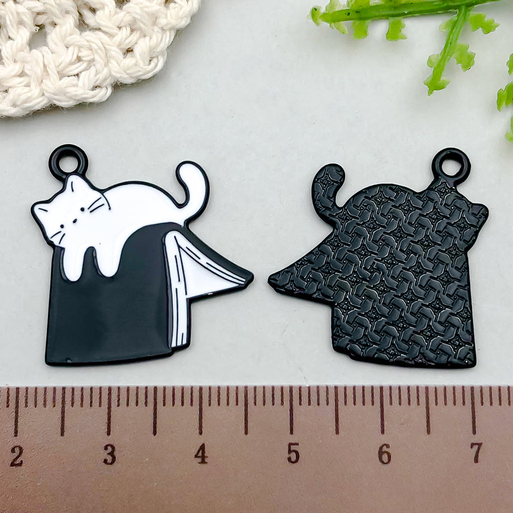 Black White Enamel Zinc Alloy Reading Cat Charm Pendant for DIY Necklace Earring Bracelet