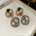 Gold Tone Oval Stud Earrings With Colorful Crystal Accents view 1