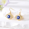 Gold Tone Crystal Halo Enamel Evil Eye Hook Earrings in Five Colors view 3