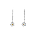 Silver Flower Threader Earrings White Enamel Yellow Center view 5
