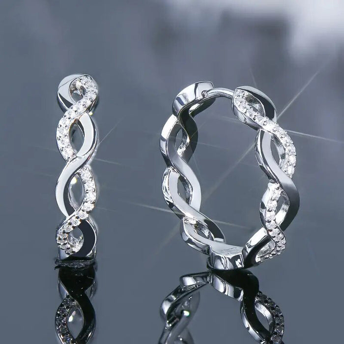 Crystal Set Wavy Hoop Earrings in Silver and Gold Tones