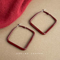 Burgundy Enamel Square Geometric Hoop Earrings Two Sizes view 3