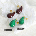 Glossy Teardrop Stud Earrings in Green Burgundy and Blue view 2