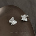 Silver Tone Irregular Sculpted Metal Stud Earrings With Folded Texture view 3