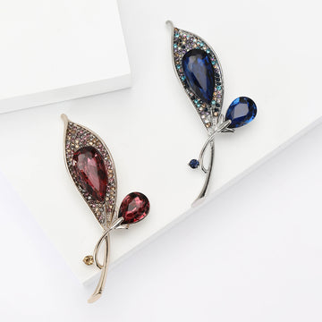 Two Bud Crystal Tulip Flower Brooch in Purple or Blue