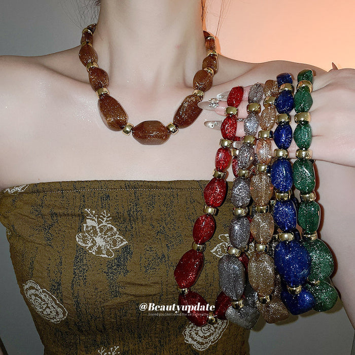 Multicolor Irregular Resin Bead Statement Necklace