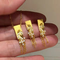 Gold-Tone Wheat Ear Zircon Tassel Necklace And Stud Earrings view 3