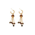 Tiger Eye Gourd Necklace Cord Bead Collar Gold Tassel Hoops view 5