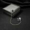Black Rose Floral Collar Pin Silver Chain Double Brooch view 2