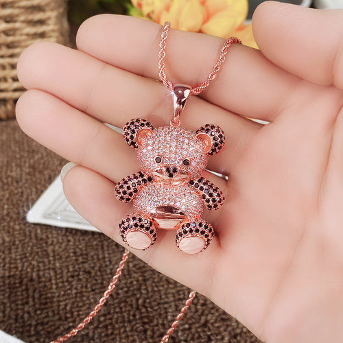 Pave Teddy Bear Pendant Necklace styled close-up
