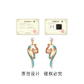 Gold Tone Aqua Red Ribbon Swirl Pearl Top Drop Stud Earrings view 3