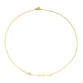 Sideways Cross O-Chain Necklace With Side Bezel CZ Gold Silver view 3